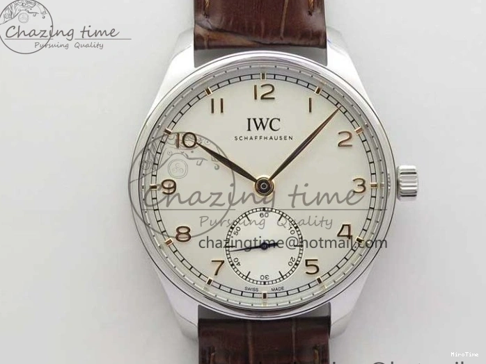 MIROTIME 0413 Original Portuguese IW358304 ZF 1:1 Best Edition SS White Dial RG Markers on Leather Strap A 7077